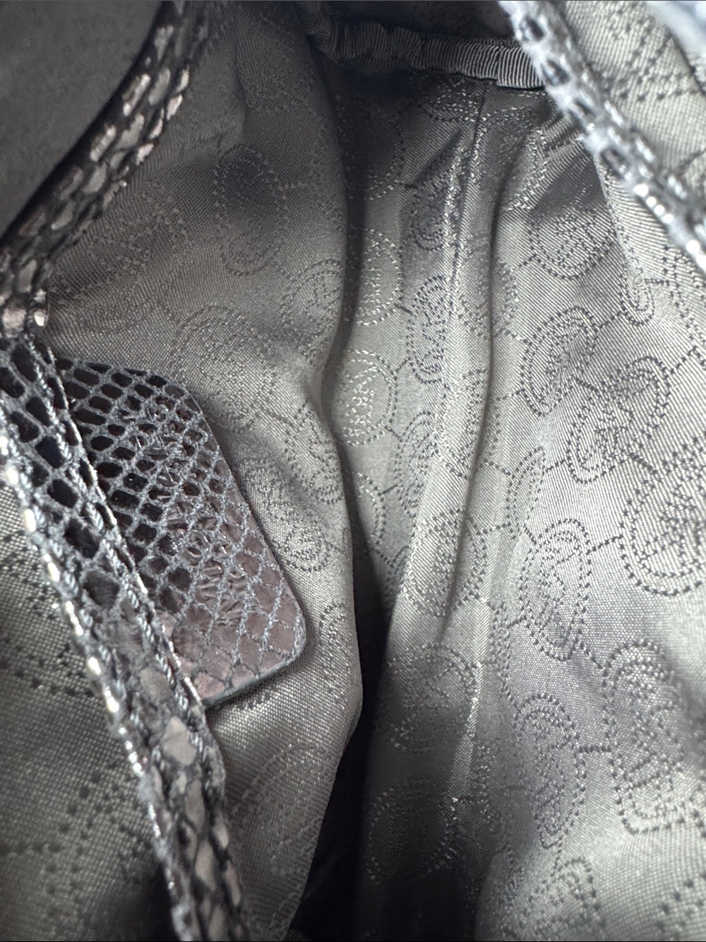 Michael Kors Gunmetal Patent Snake-Texture Tassel Cosmetic Pouch - Picture 6 of 7